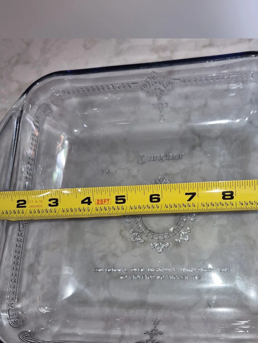 Vintage Anchor Hocking Clear Glass Square Baking Dish with Handles,Sapphire Blue